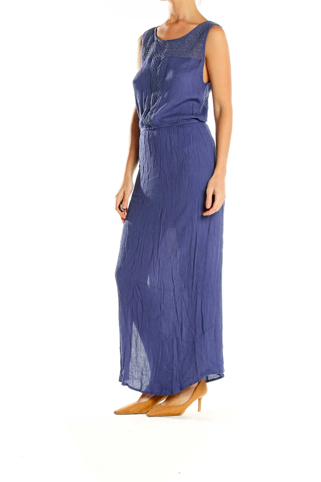 Blue Lace-Trimmed Maxi Dress