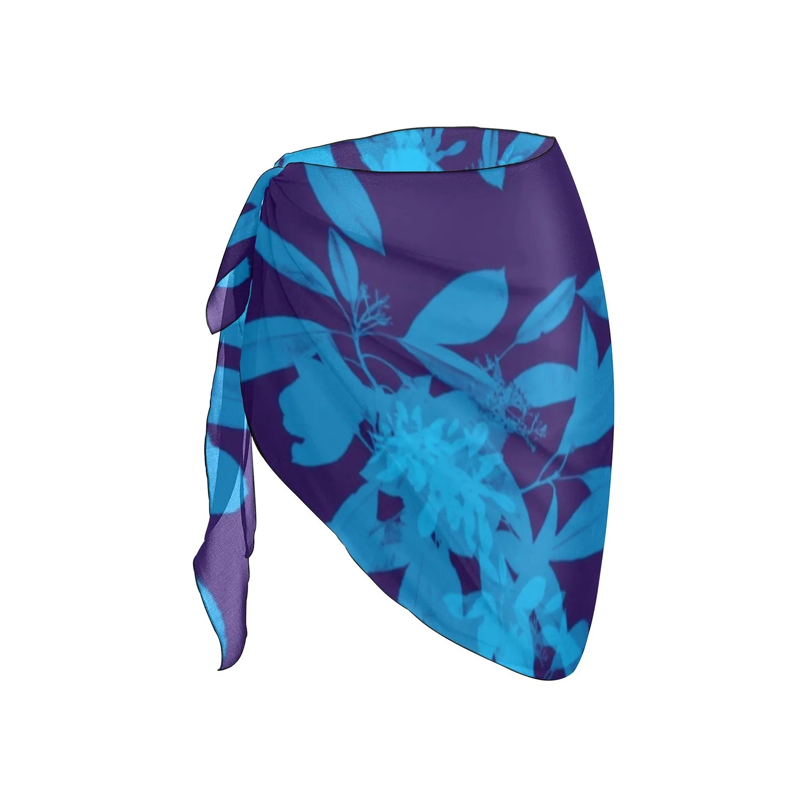Blue on Blue Leaves Short Chiffon Sarong Wrap up to 5 XL (FWS)