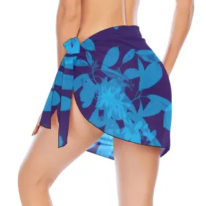 Blue on Blue Leaves Short Chiffon Sarong Wrap up to 5 XL (FWS)