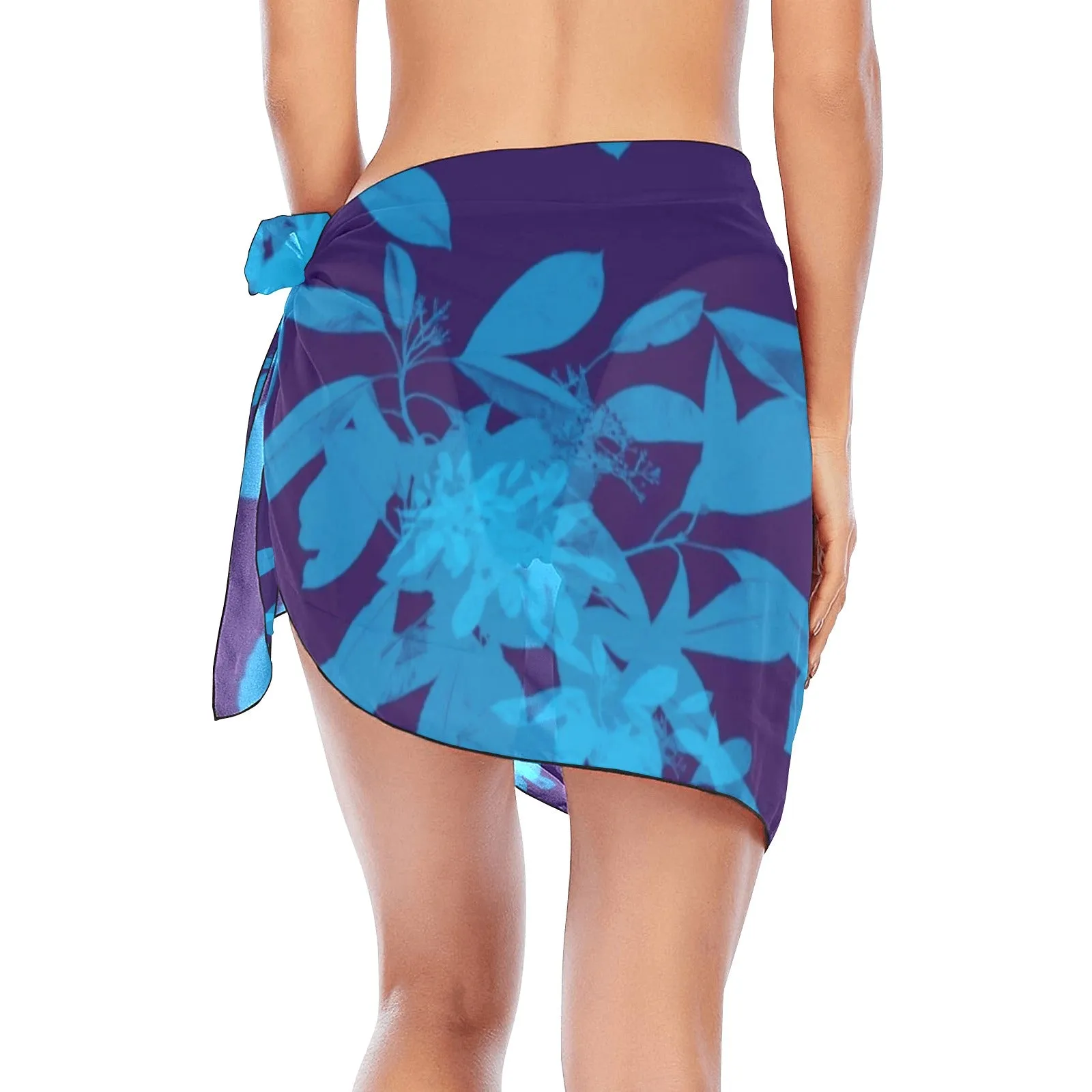 Blue on Blue Leaves Short Chiffon Sarong Wrap up to 5 XL (FWS)