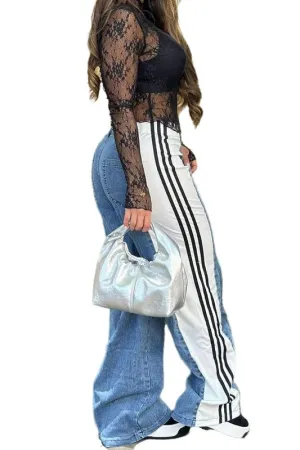 Blue Wide Leg Denim with Three Stripes