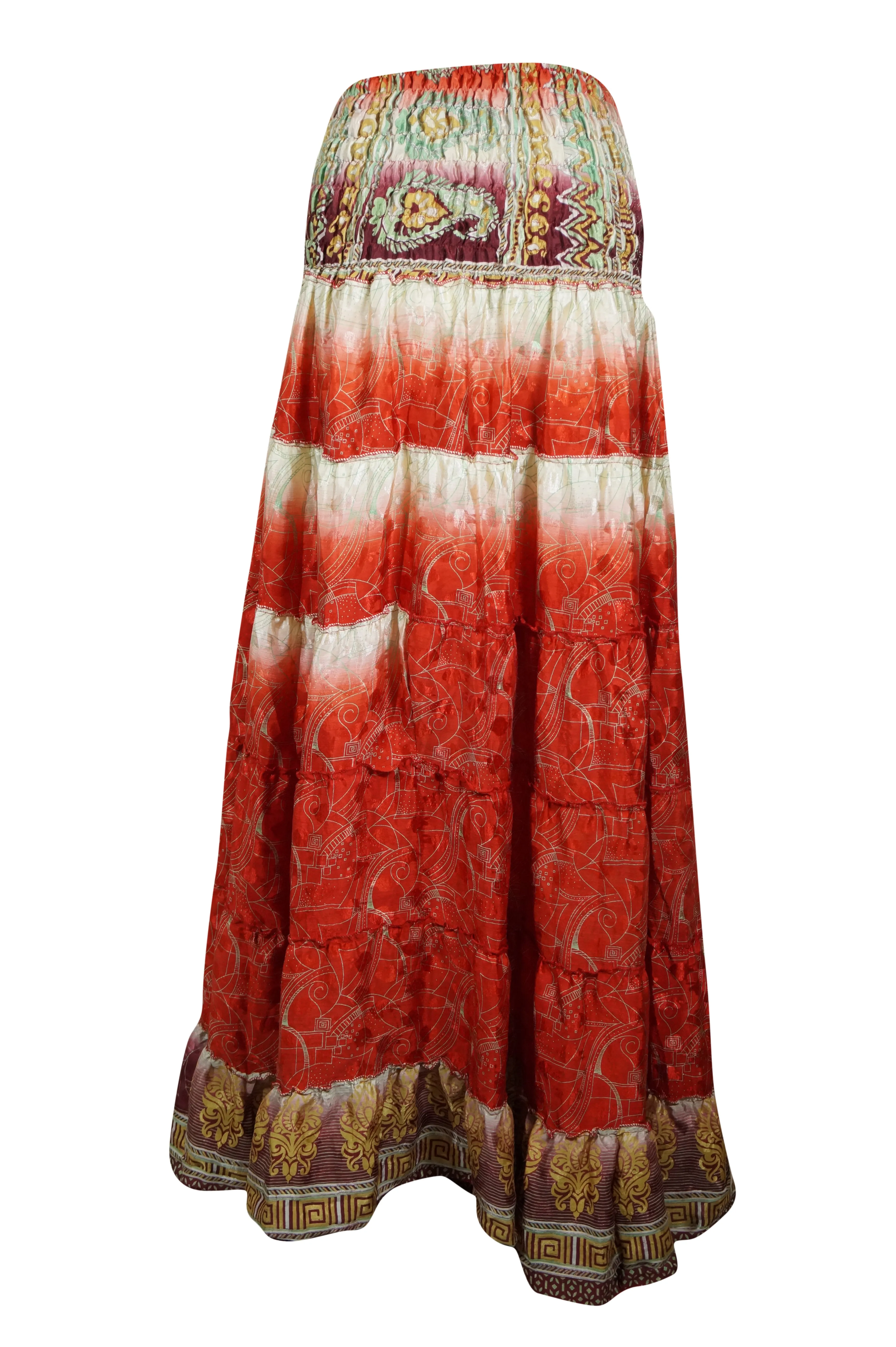 Bohemian Rose Red Floral Beach Maxi Skirt Stylish Boho Skirt Dress S/M