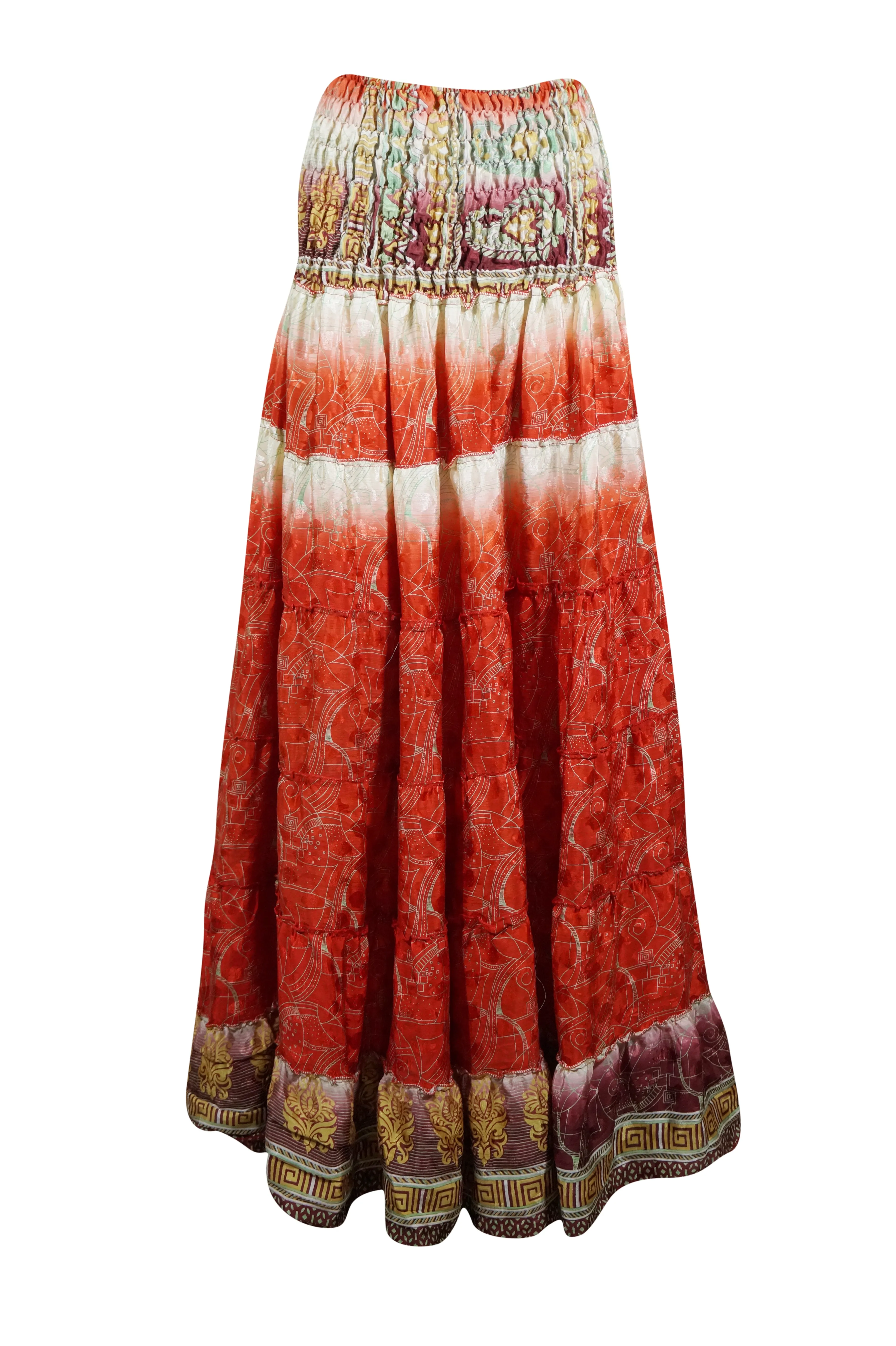 Bohemian Rose Red Floral Beach Maxi Skirt Stylish Boho Skirt Dress S/M