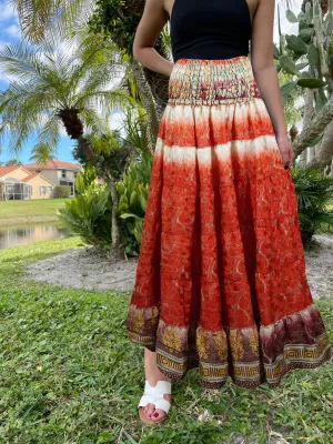 Bohemian Rose Red Floral Beach Maxi Skirt Stylish Boho Skirt Dress S/M