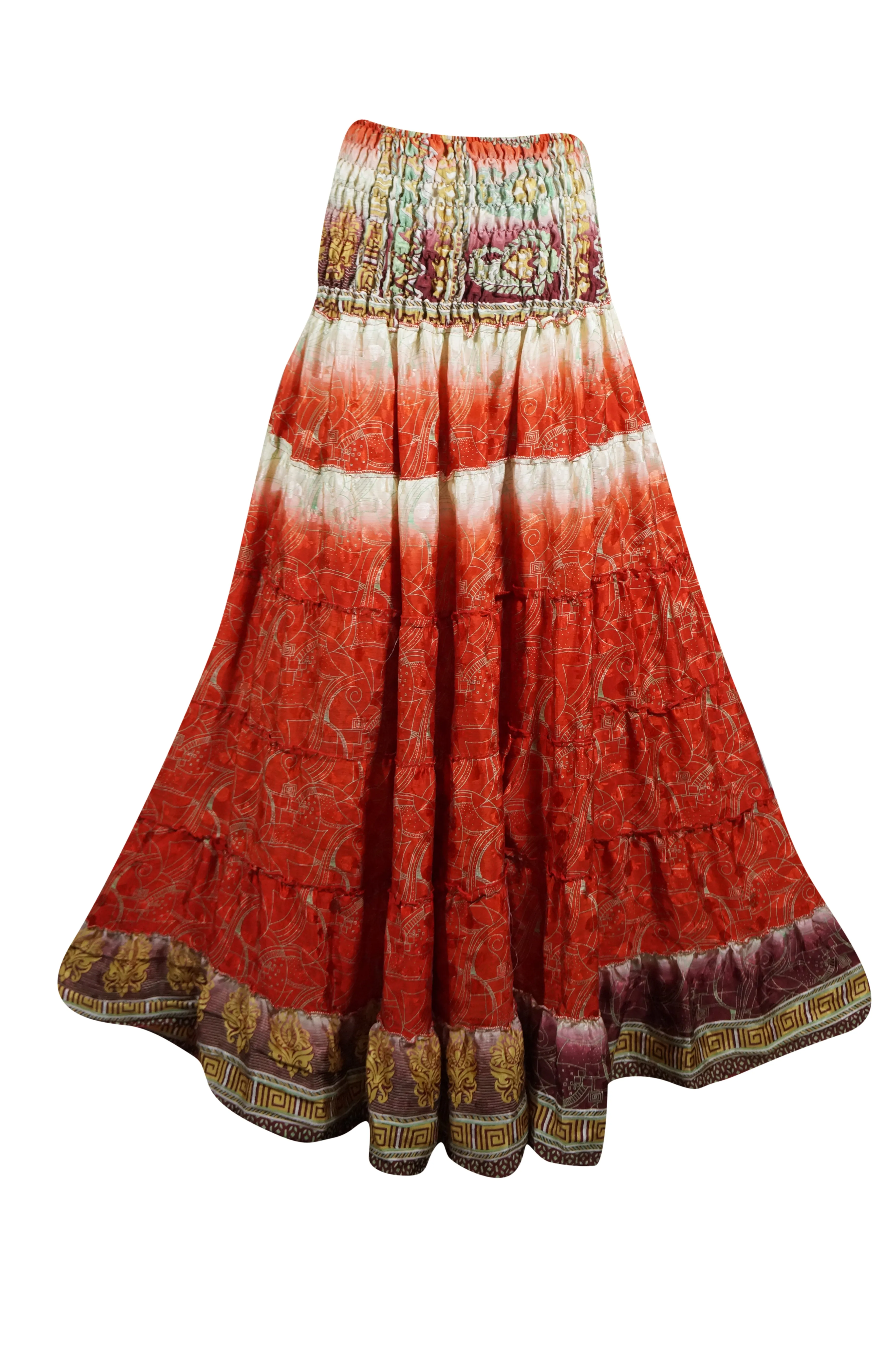 Bohemian Rose Red Floral Beach Maxi Skirt Stylish Boho Skirt Dress S/M