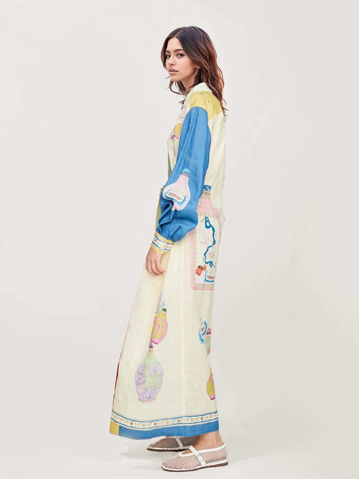 Boho Floral Print Maxi Dress with Waist Tie