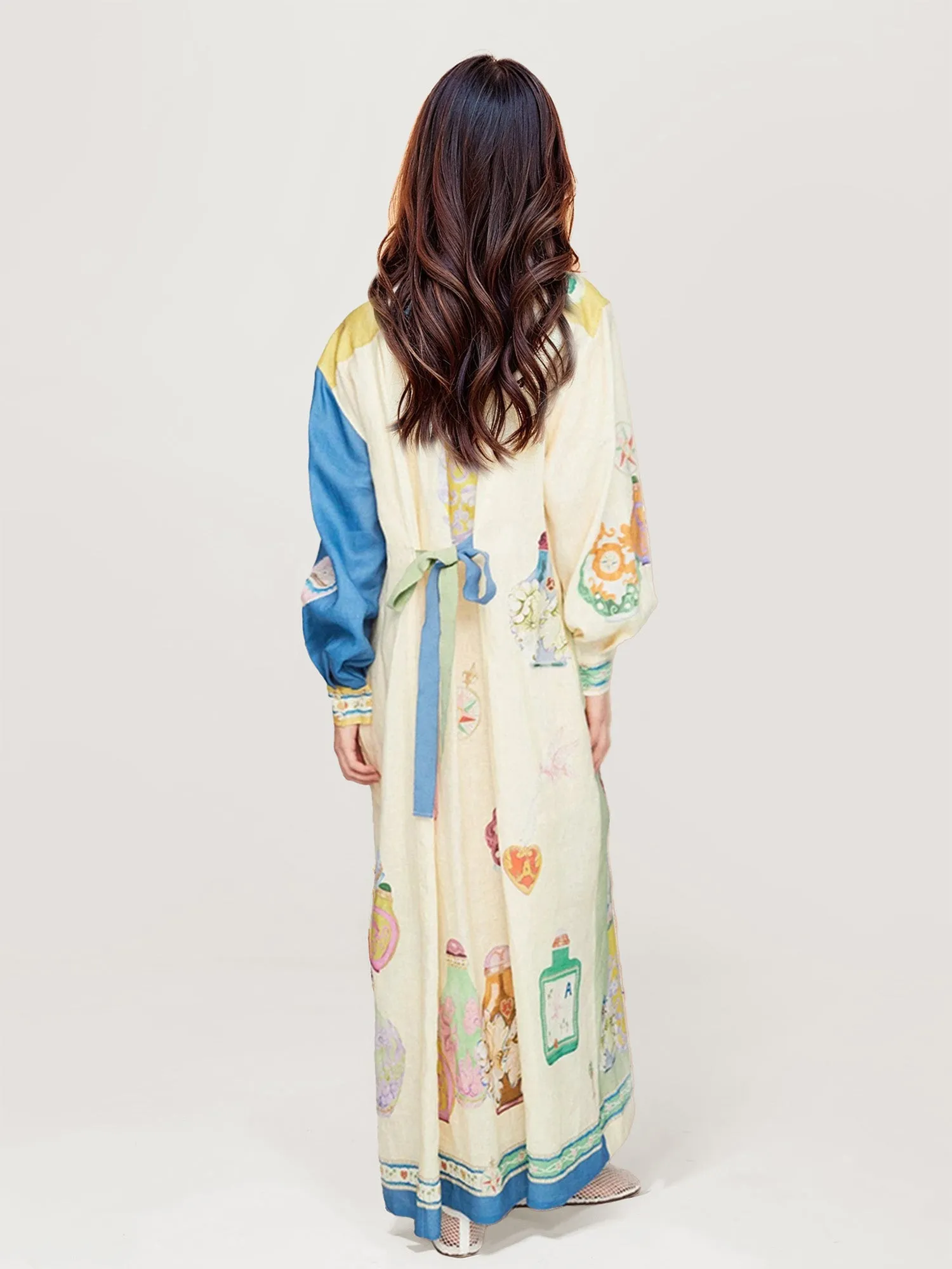 Boho Floral Print Maxi Dress with Waist Tie