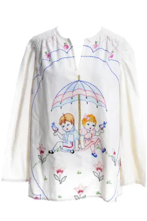 Boho Hand Embroidered Vintage Peasant Top