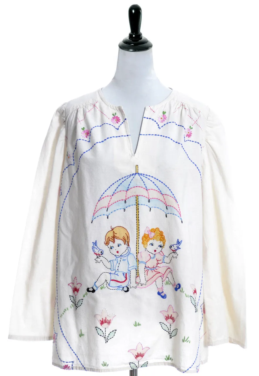 Boho Hand Embroidered Vintage Peasant Top
