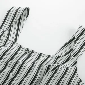 BP Women Vintage Striped Peplum Hem Tops Sleeveless Square Neck A-Line Tops