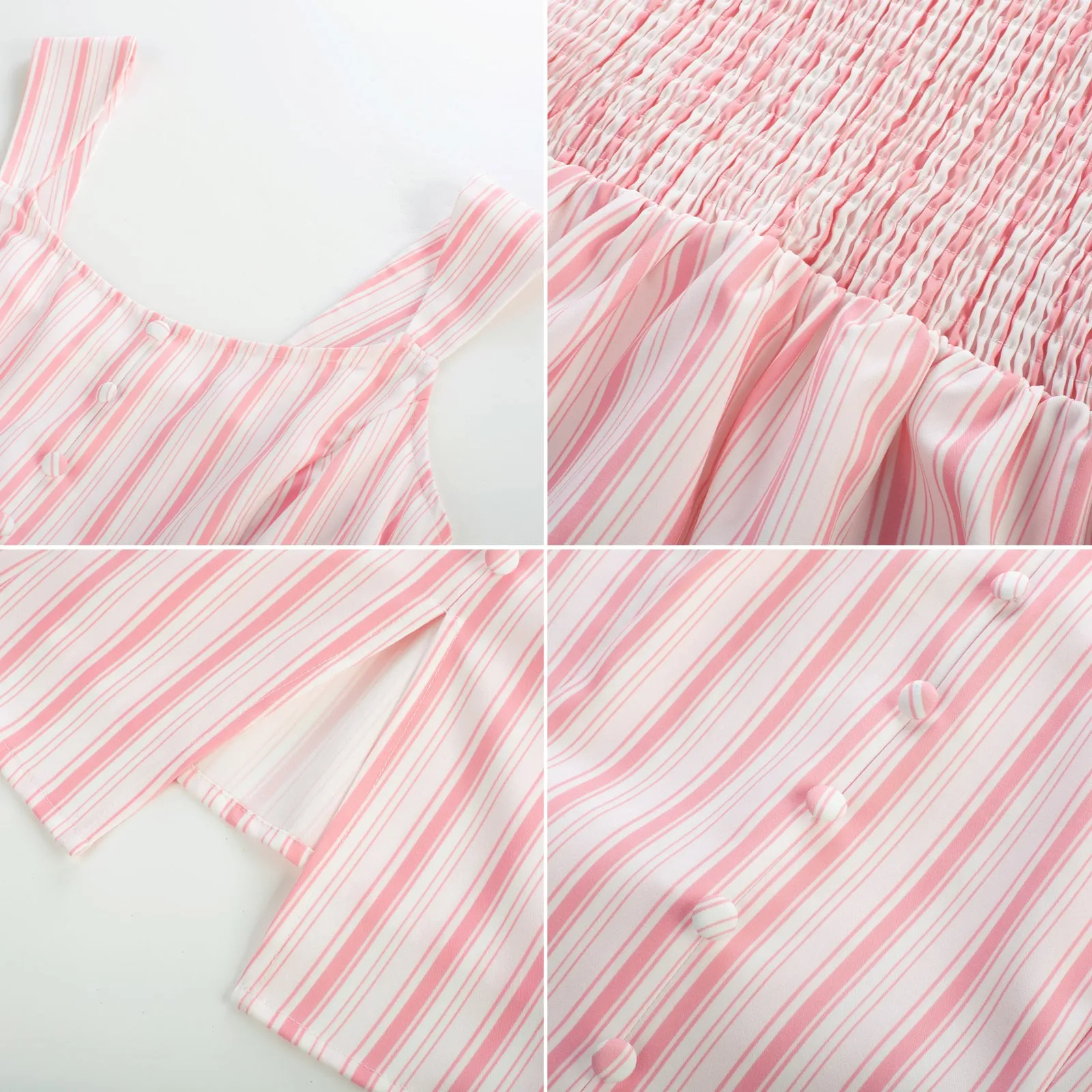 BP Women Vintage Striped Peplum Hem Tops Sleeveless Square Neck A-Line Tops
