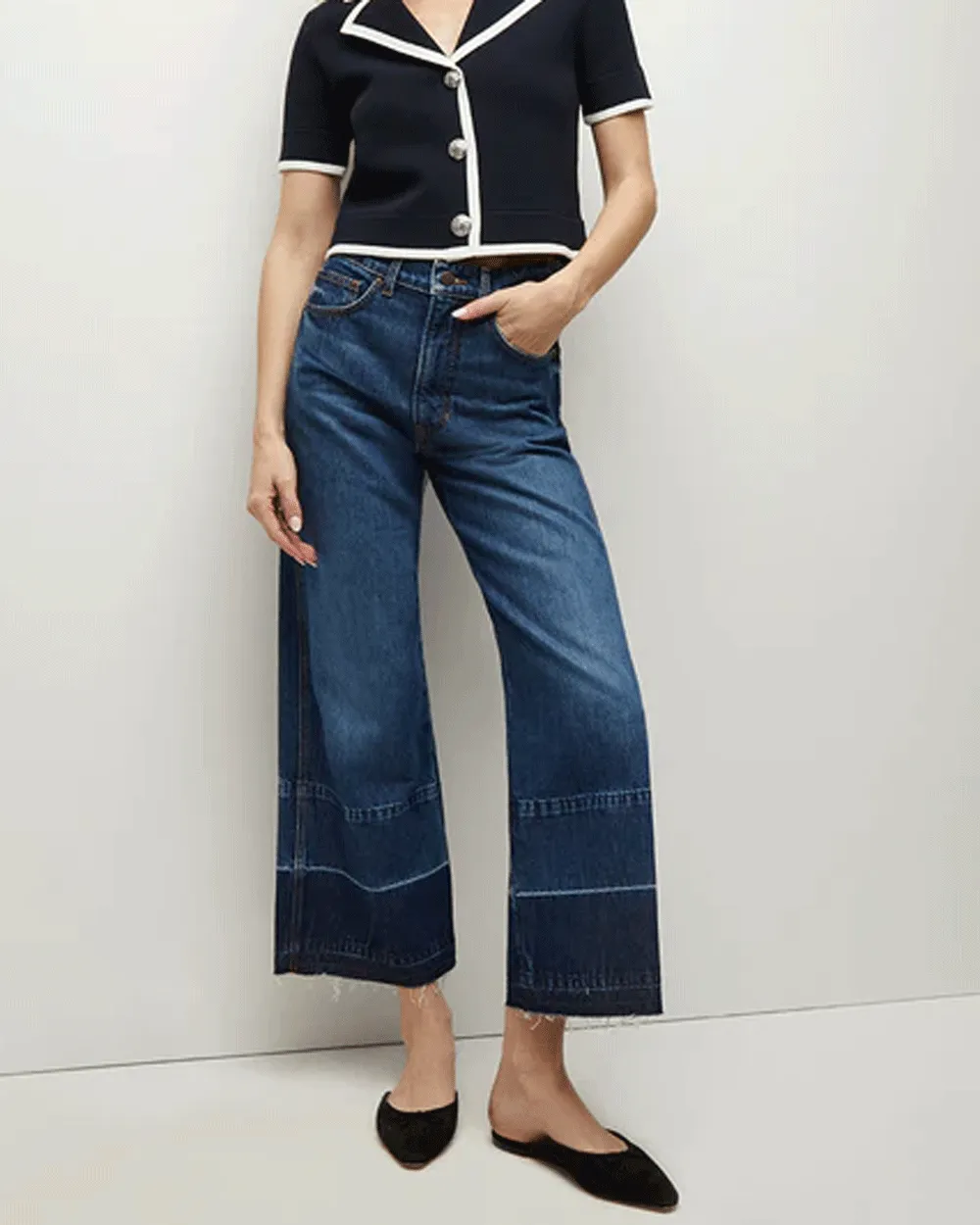 Bright Blue Taylor Cropped High Rise Wide Leg Jean