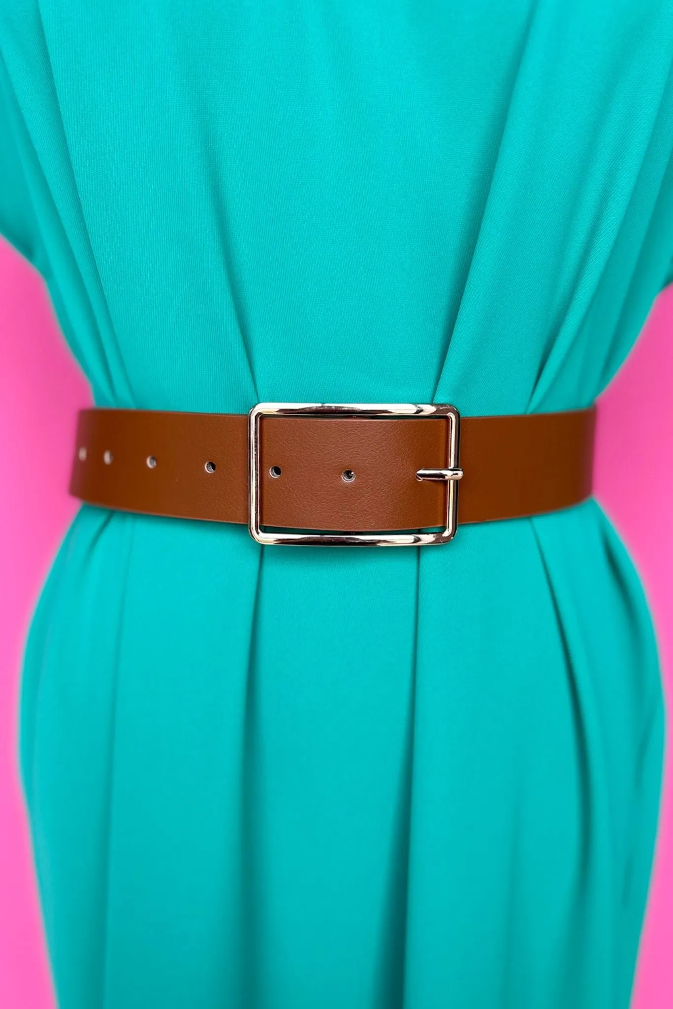 Brown Minimalist Gold Rectangle Buckle Belt