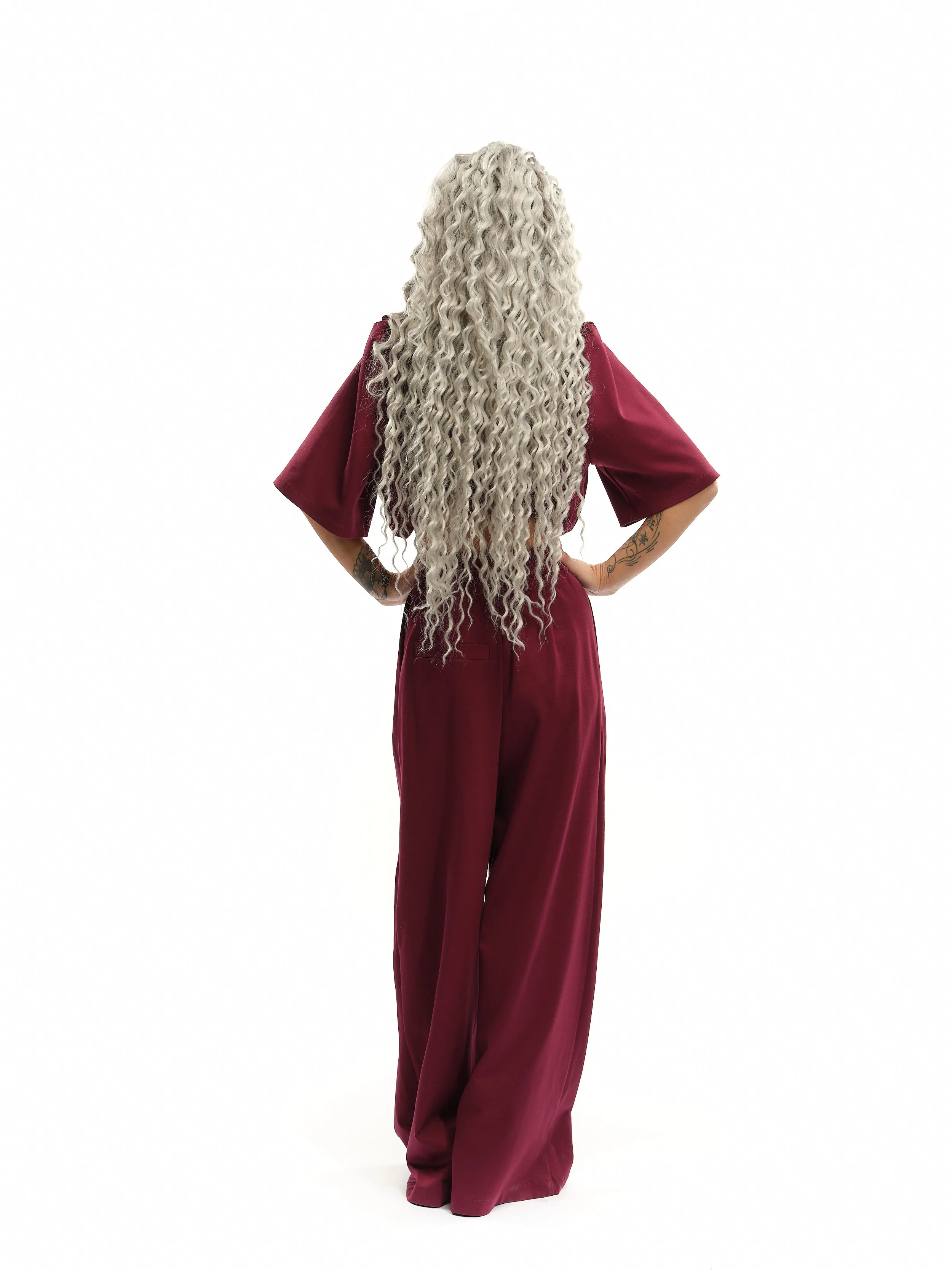 Burgundy Crop Top & Slacks Co-Ord Set
