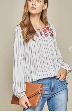 Camille Pin Striped Peasant Top