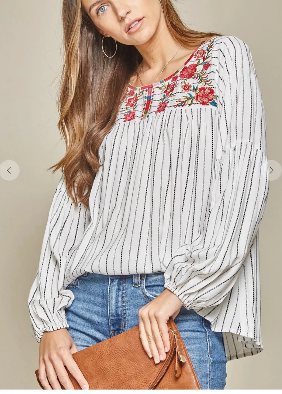 Camille Pin Striped Peasant Top