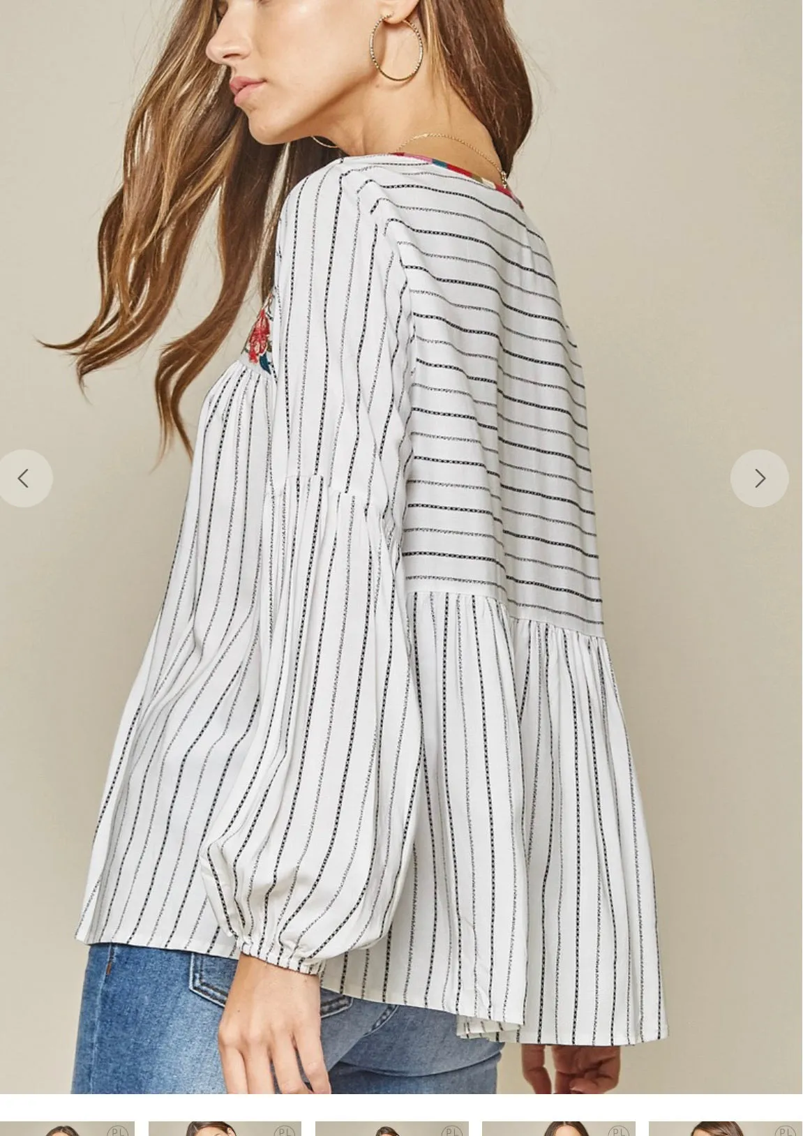Camille Pin Striped Peasant Top