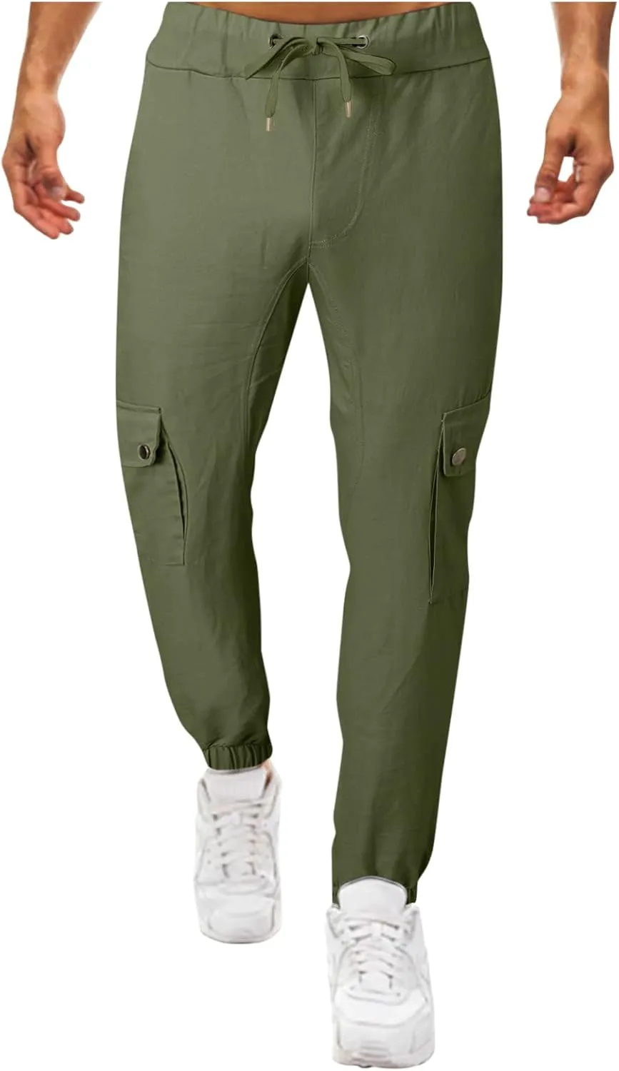 Cargo Harem Pants for Men Slim Fit Elastic Waisted Track Pants Gym Slim Fit Tapered Jpggers Lounge Trousers Trendy