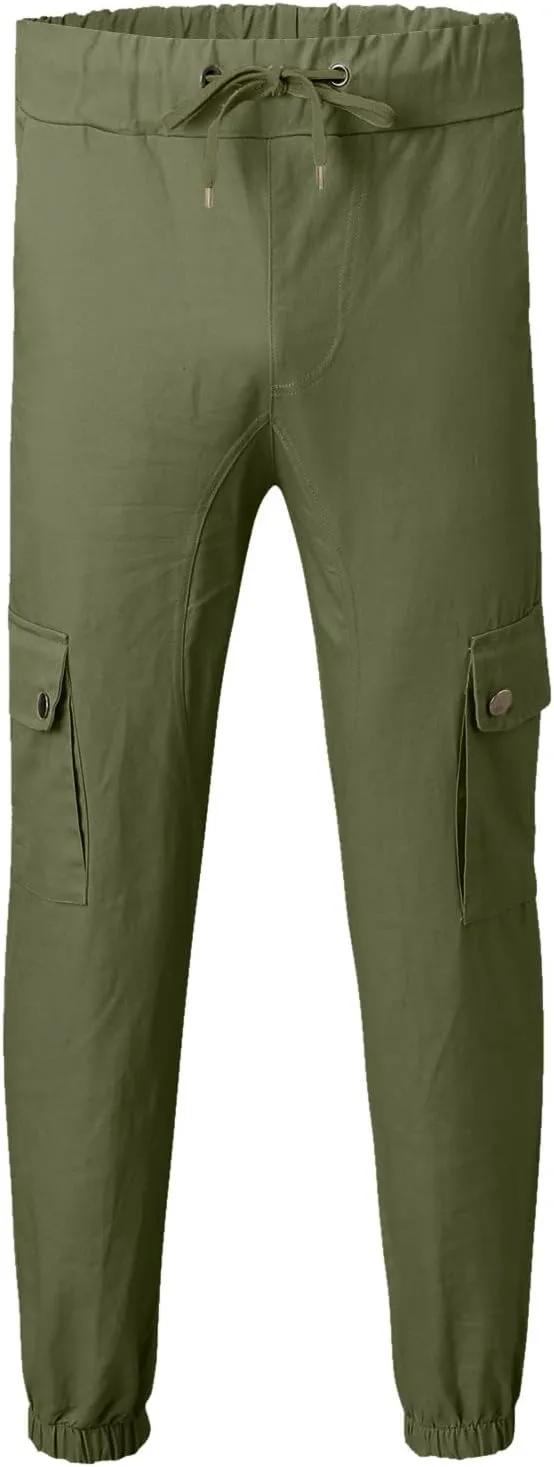 Cargo Harem Pants for Men Slim Fit Elastic Waisted Track Pants Gym Slim Fit Tapered Jpggers Lounge Trousers Trendy