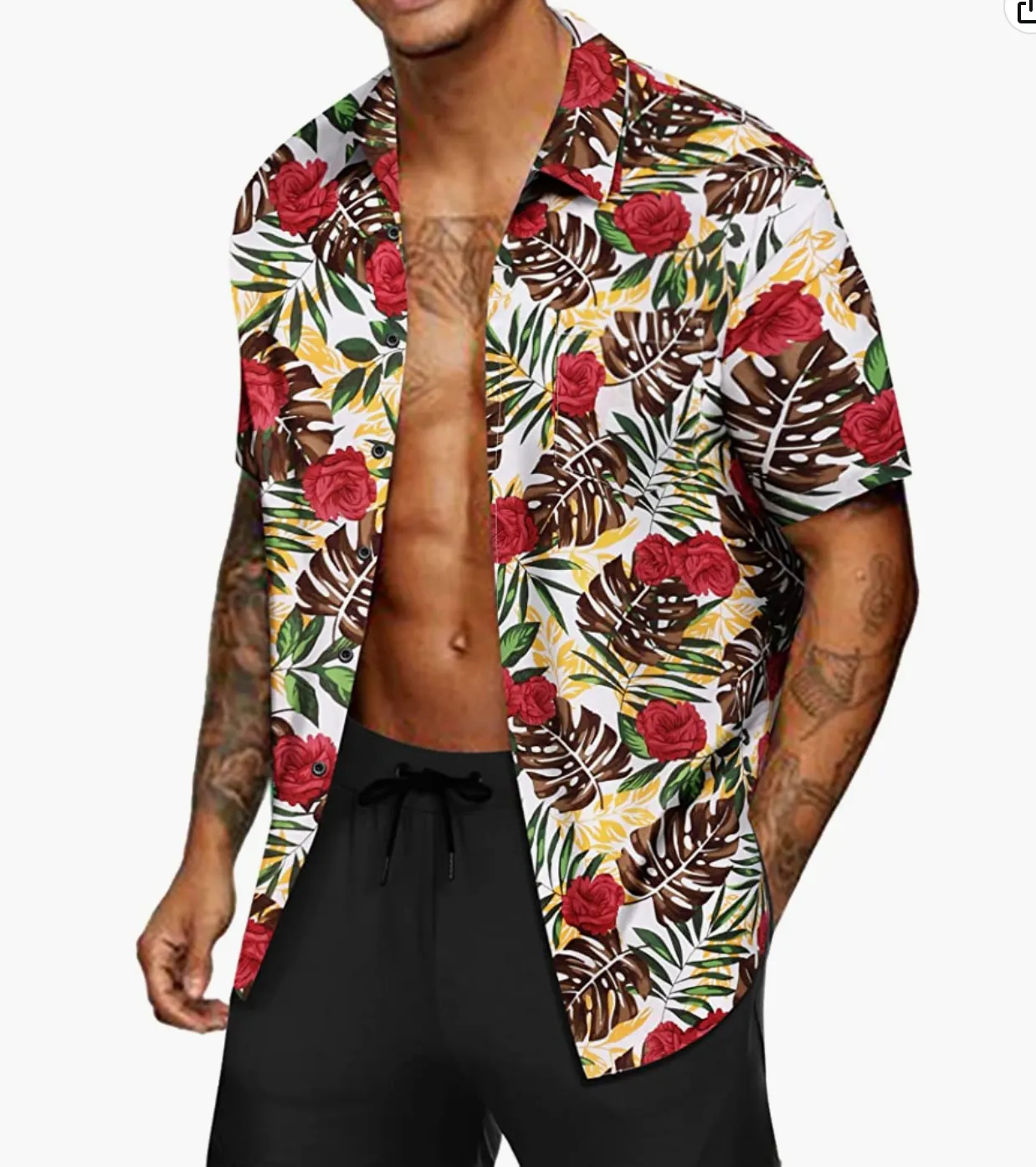 Casual Button Down Floral Printed Beach Shirt with Pocket
