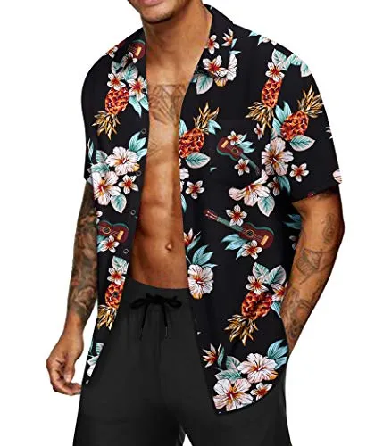 Casual Button Down Floral Printed Beach Shirt with Pocket