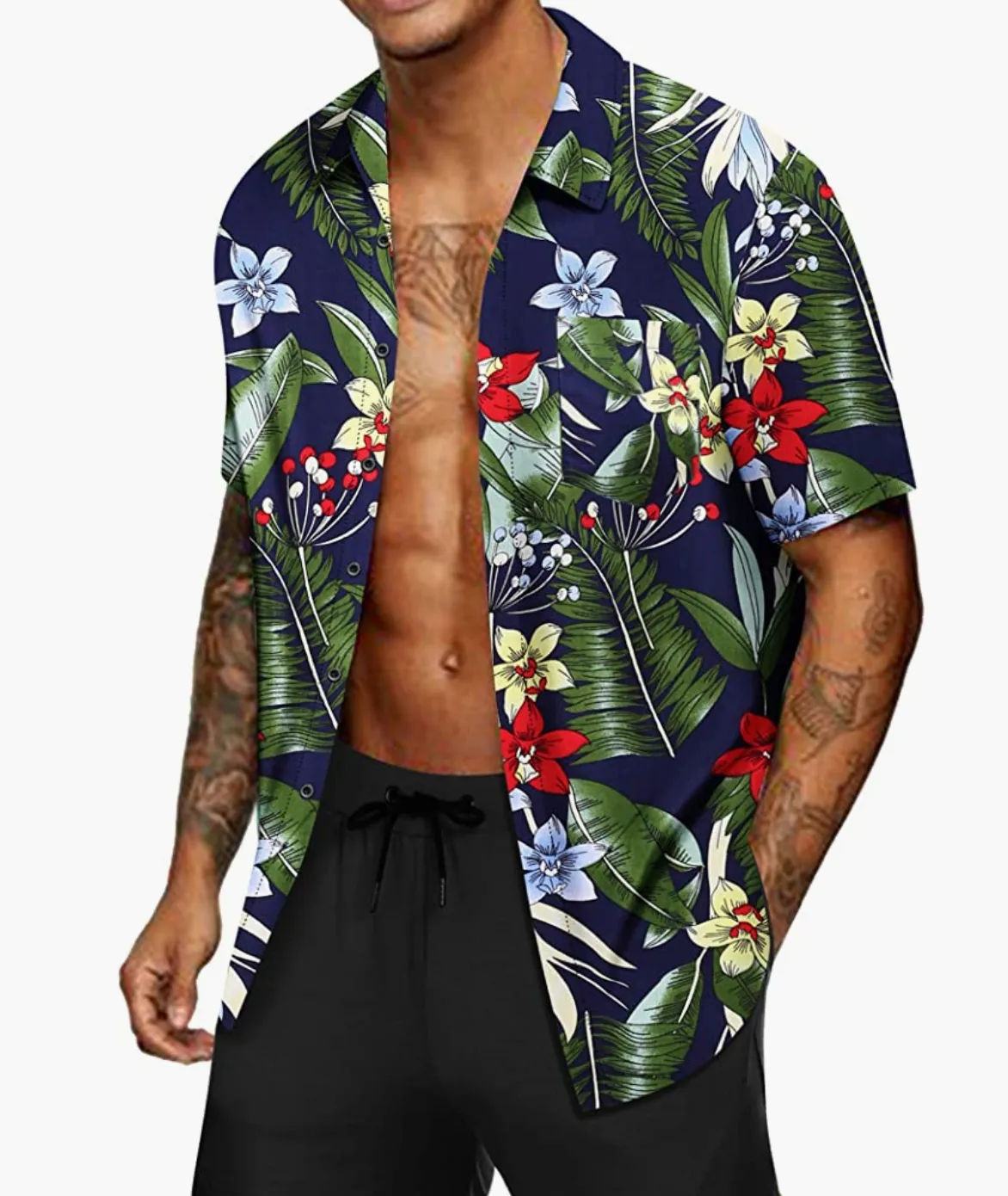 Casual Button Down Floral Printed Beach Shirt with Pocket