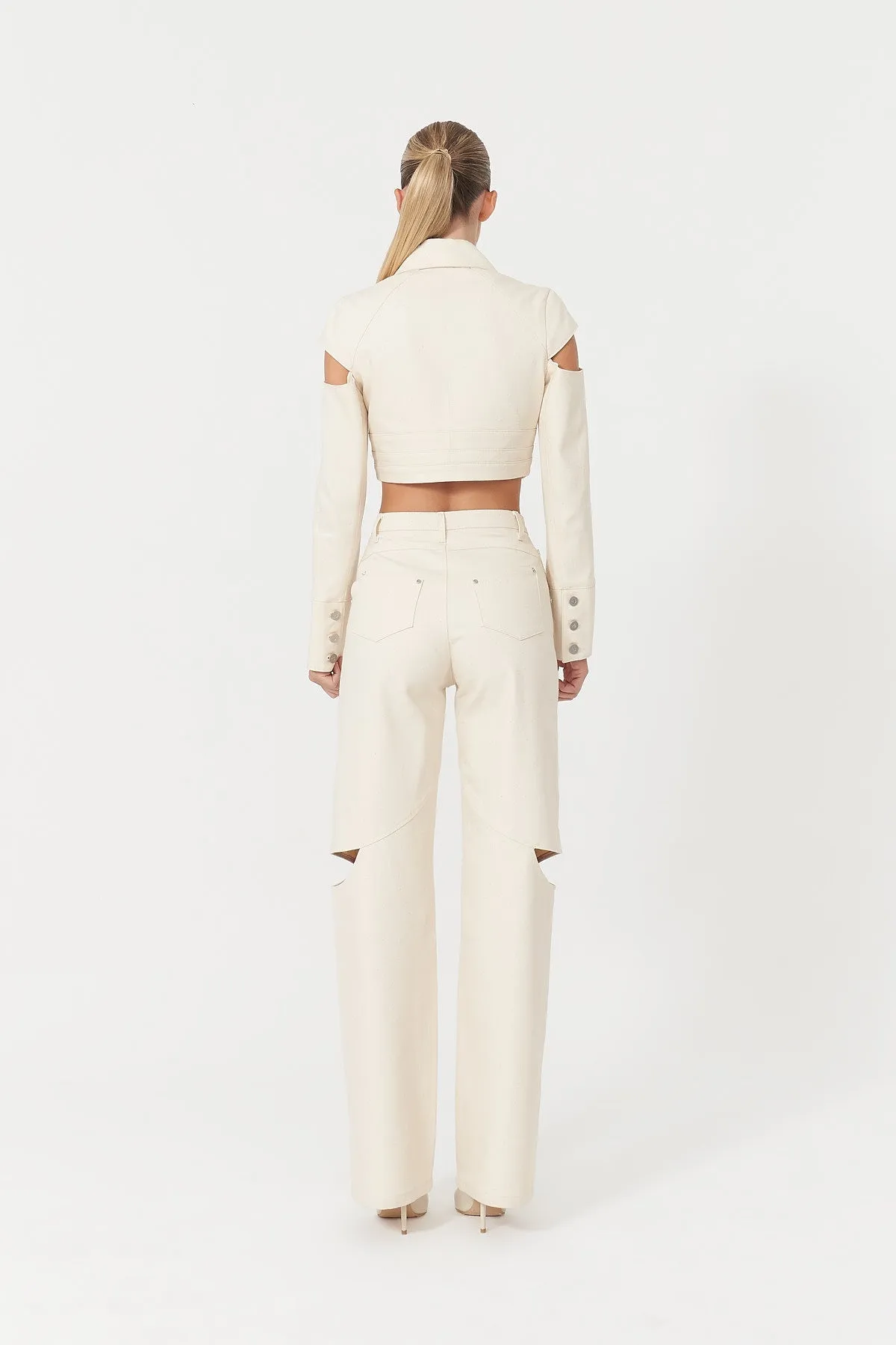 Chaby Cut Out Straight Leg Ivory  Pants