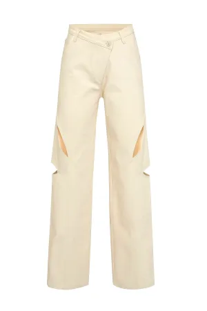 Chaby Cut Out Straight Leg Ivory  Pants