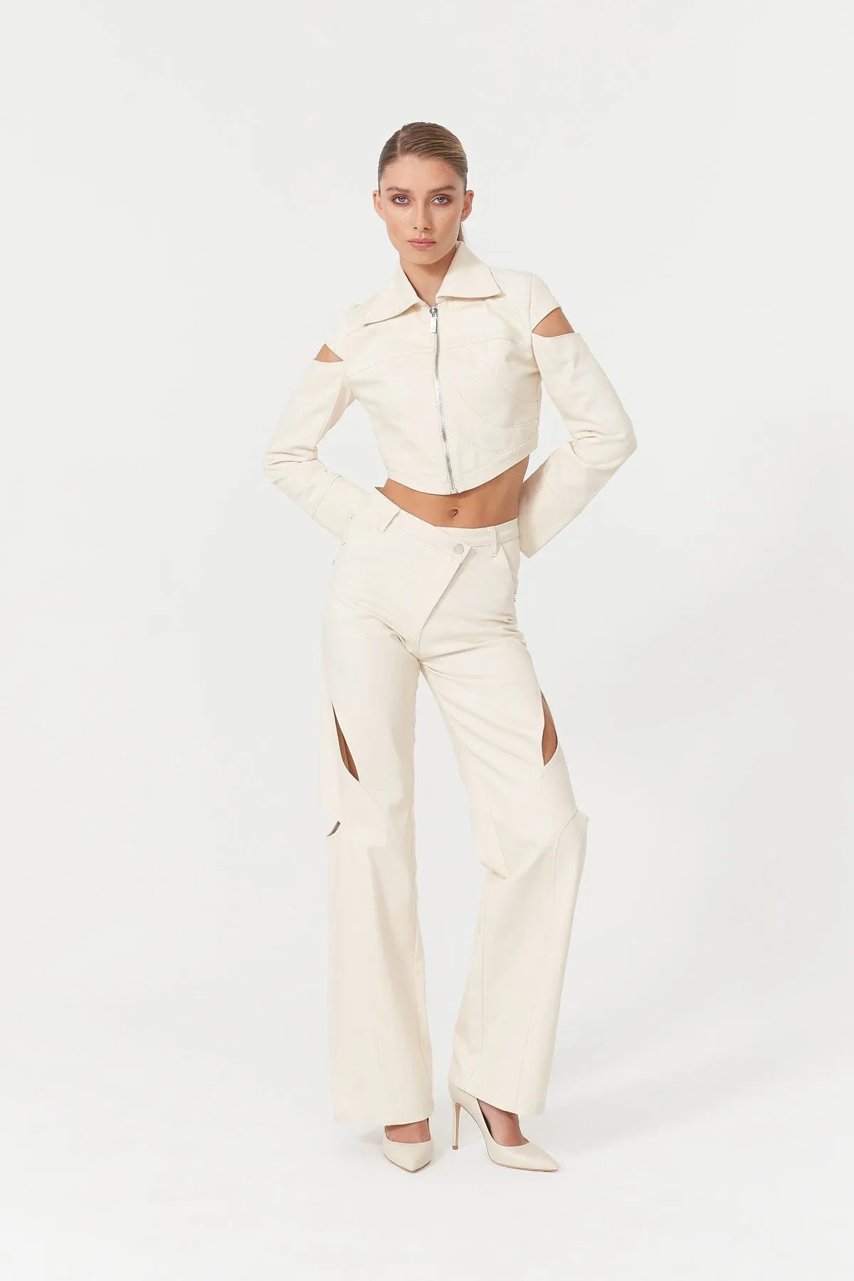 Chaby Cut Out Straight Leg Ivory  Pants
