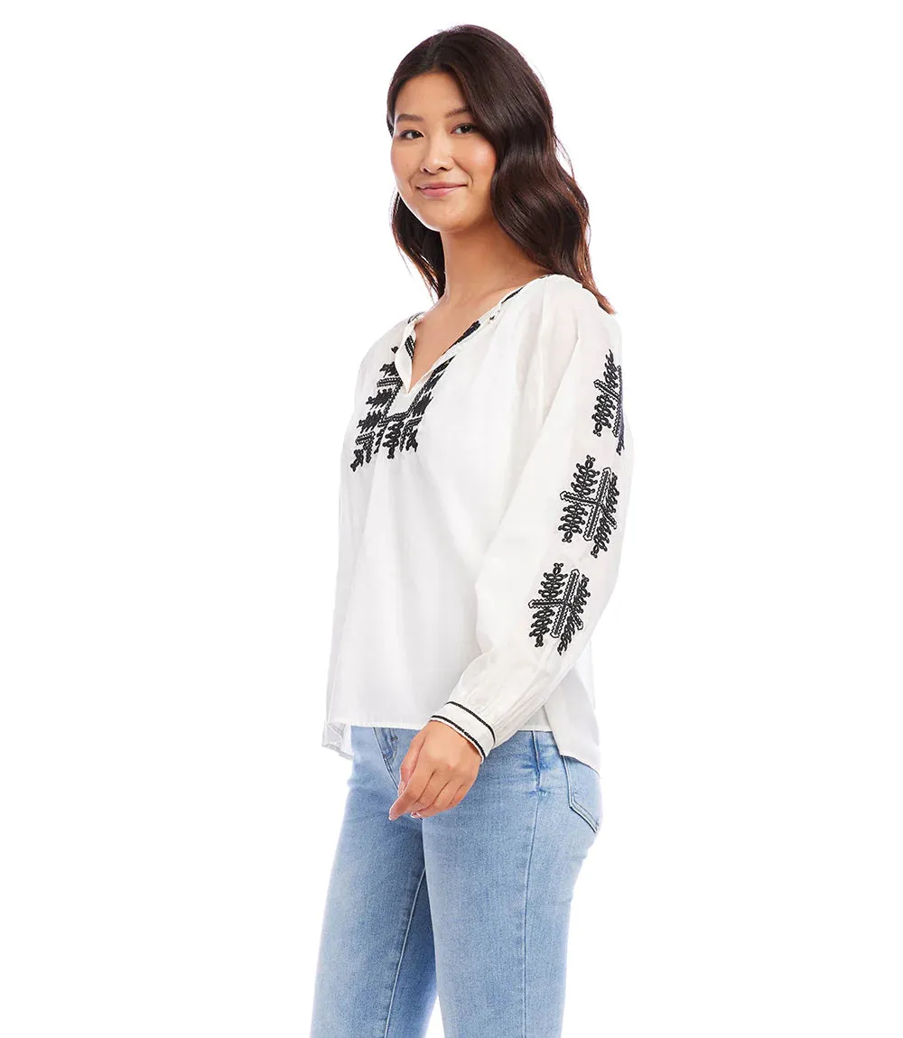 CHARLEE CREAM AND BLACK EMBROIDERED PEASANT TOP - KAREN KANE 1L70169