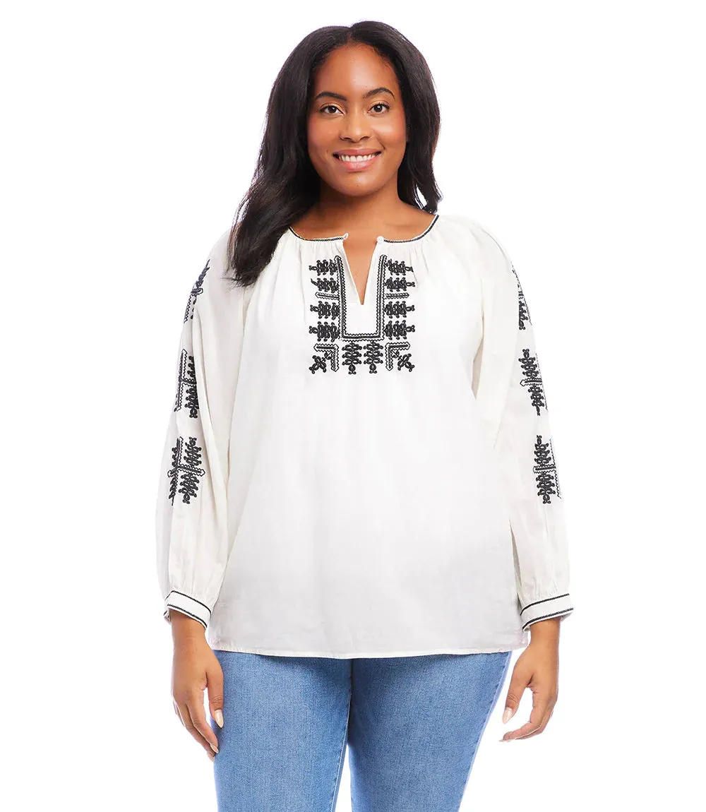 CHARLEE CREAM AND BLACK EMBROIDERED PEASANT TOP - KAREN KANE 1L70169