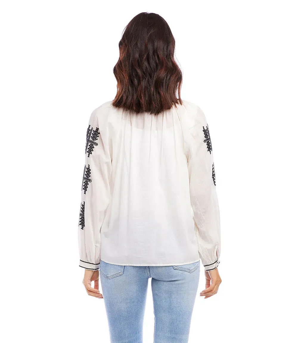 CHARLEE CREAM AND BLACK EMBROIDERED PEASANT TOP - KAREN KANE 1L70169