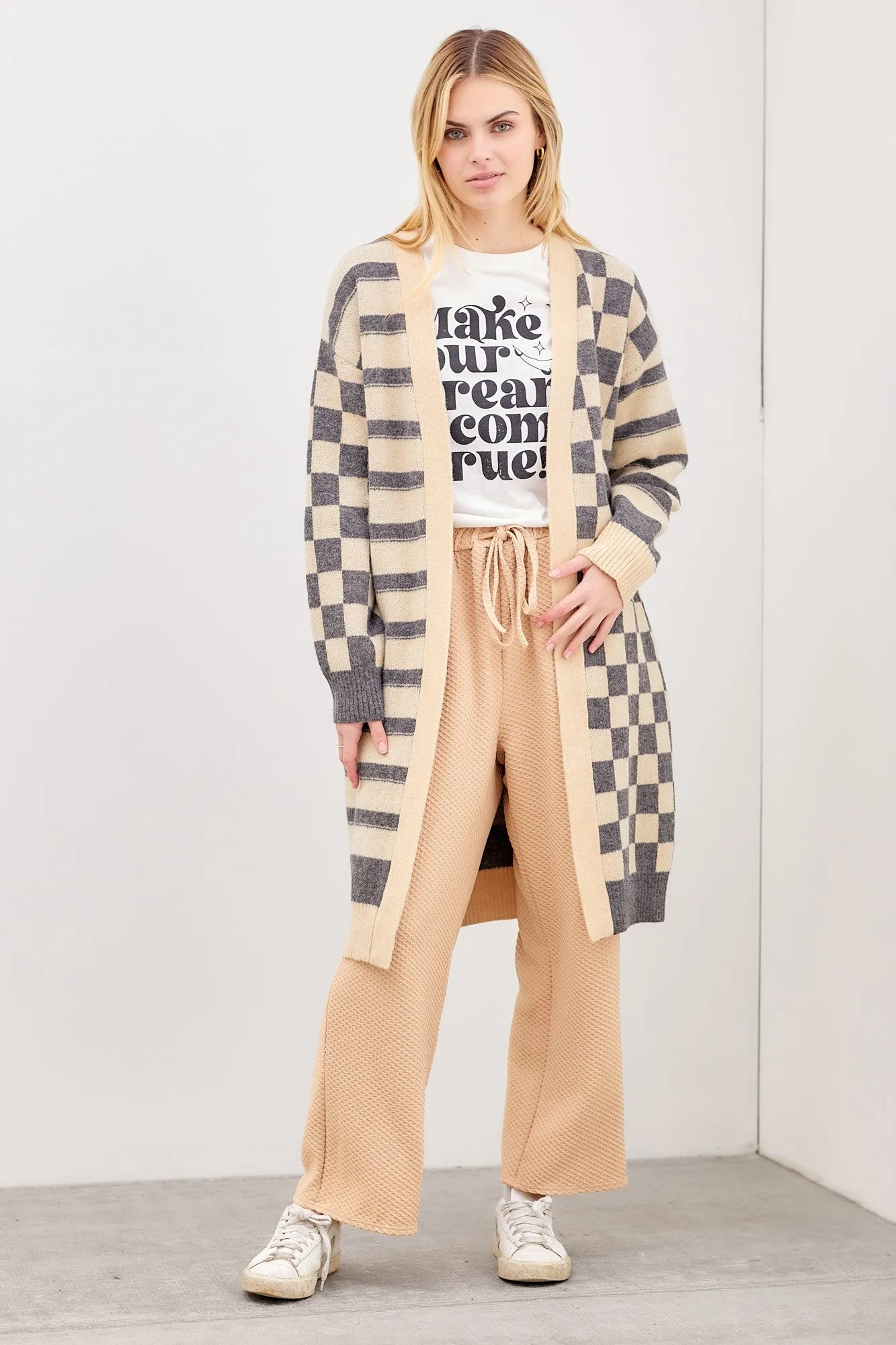Check Long Cardigan
