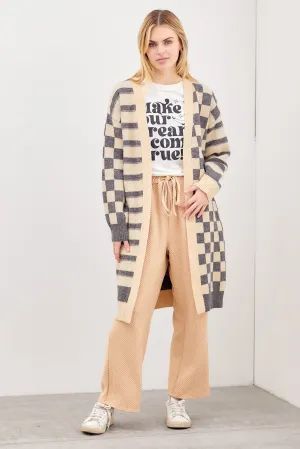 Check Long Cardigan