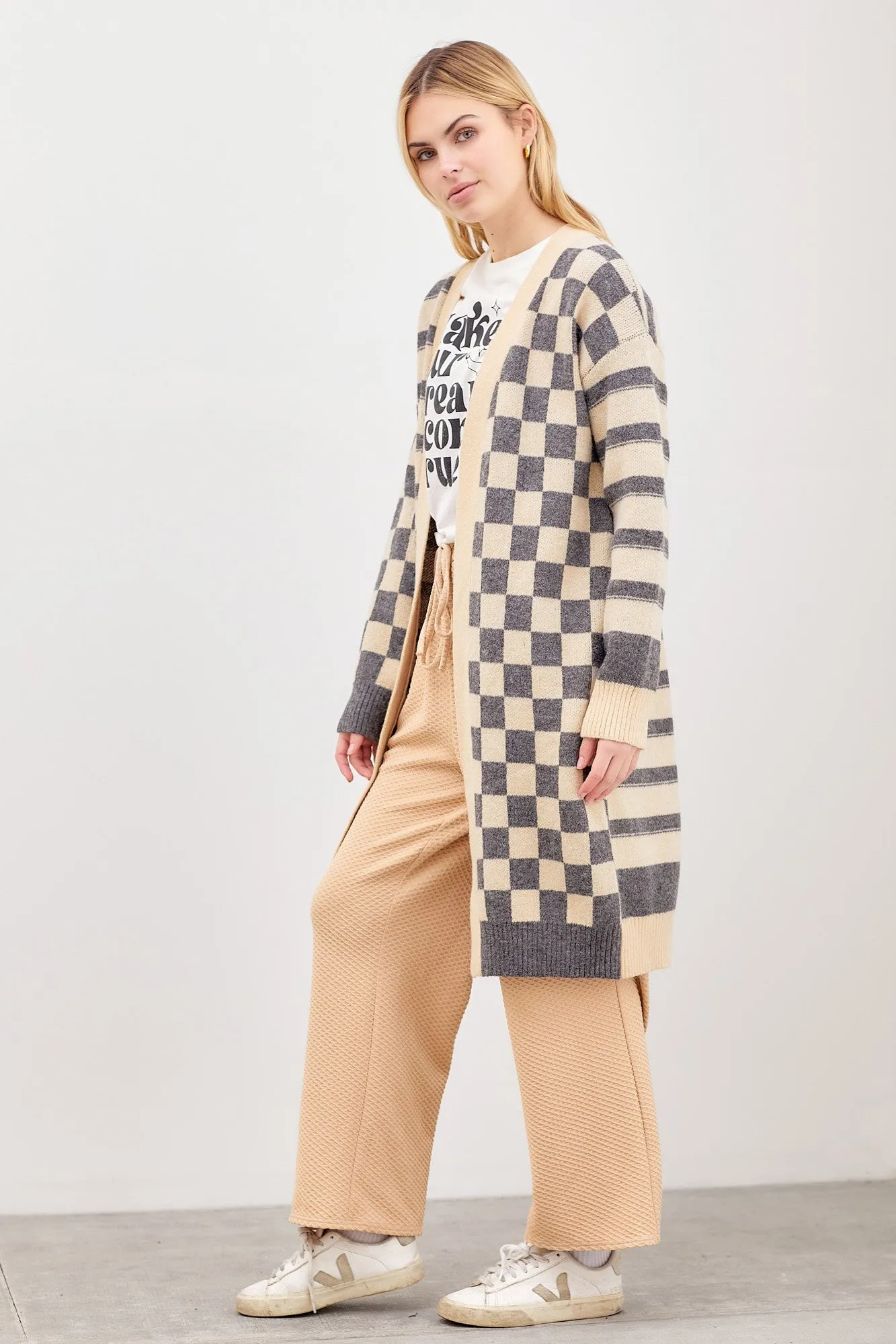 Check Long Cardigan