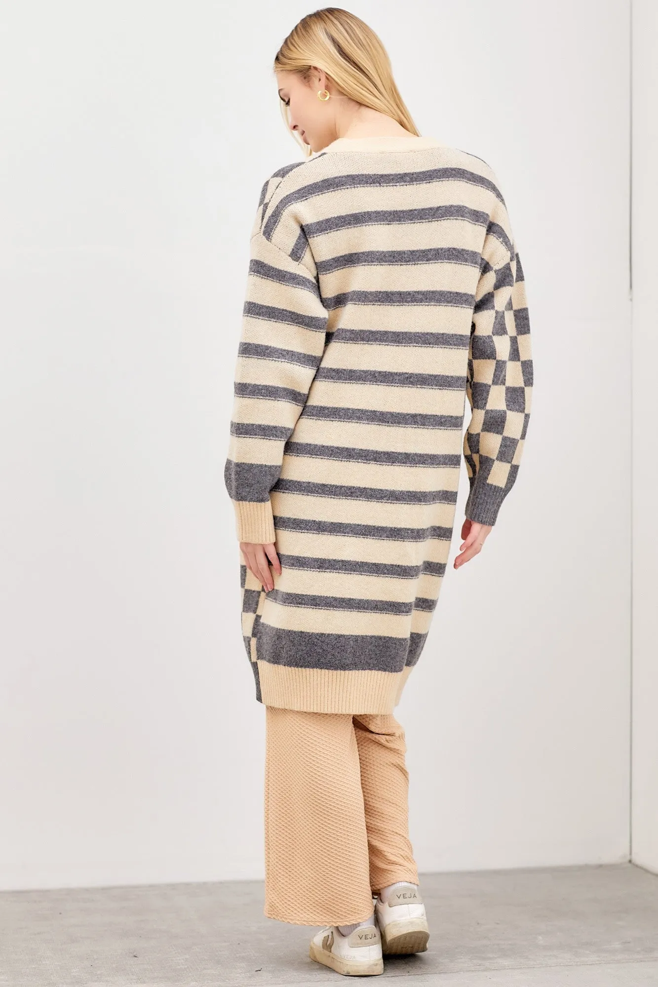 Check Long Cardigan