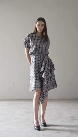 Checked Cotton Waterfall Skirt(Pre-Order)