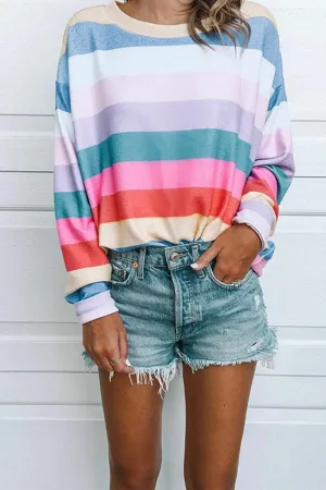 Chicindress Striped Tops Round Neck Long Sleeve Tops