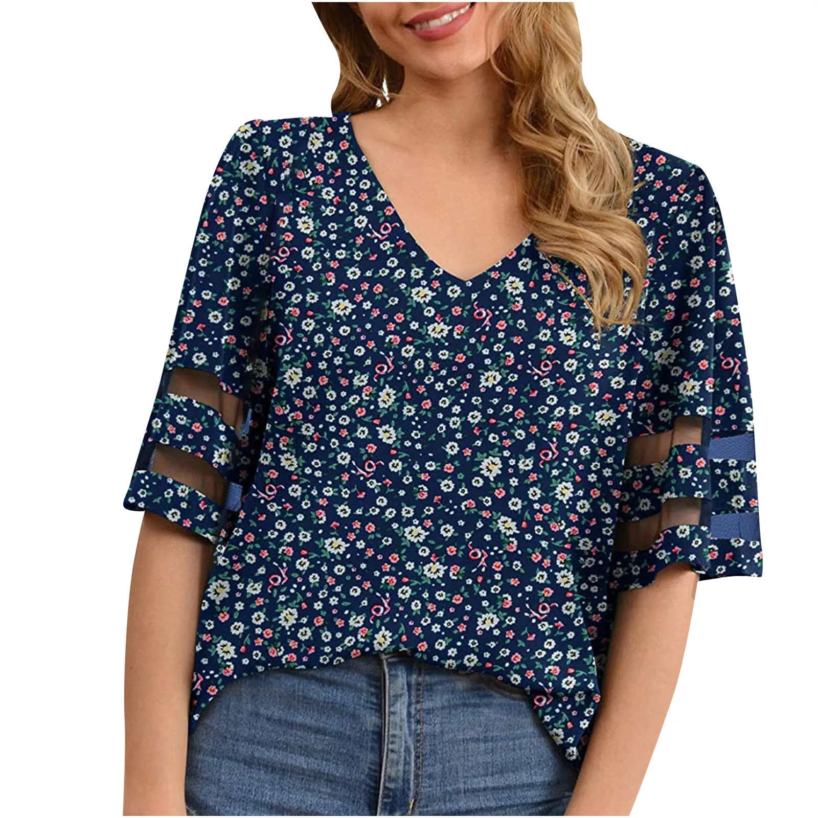 Chiffon Spinning Floral Shirt Woman Wholesale T Shirts