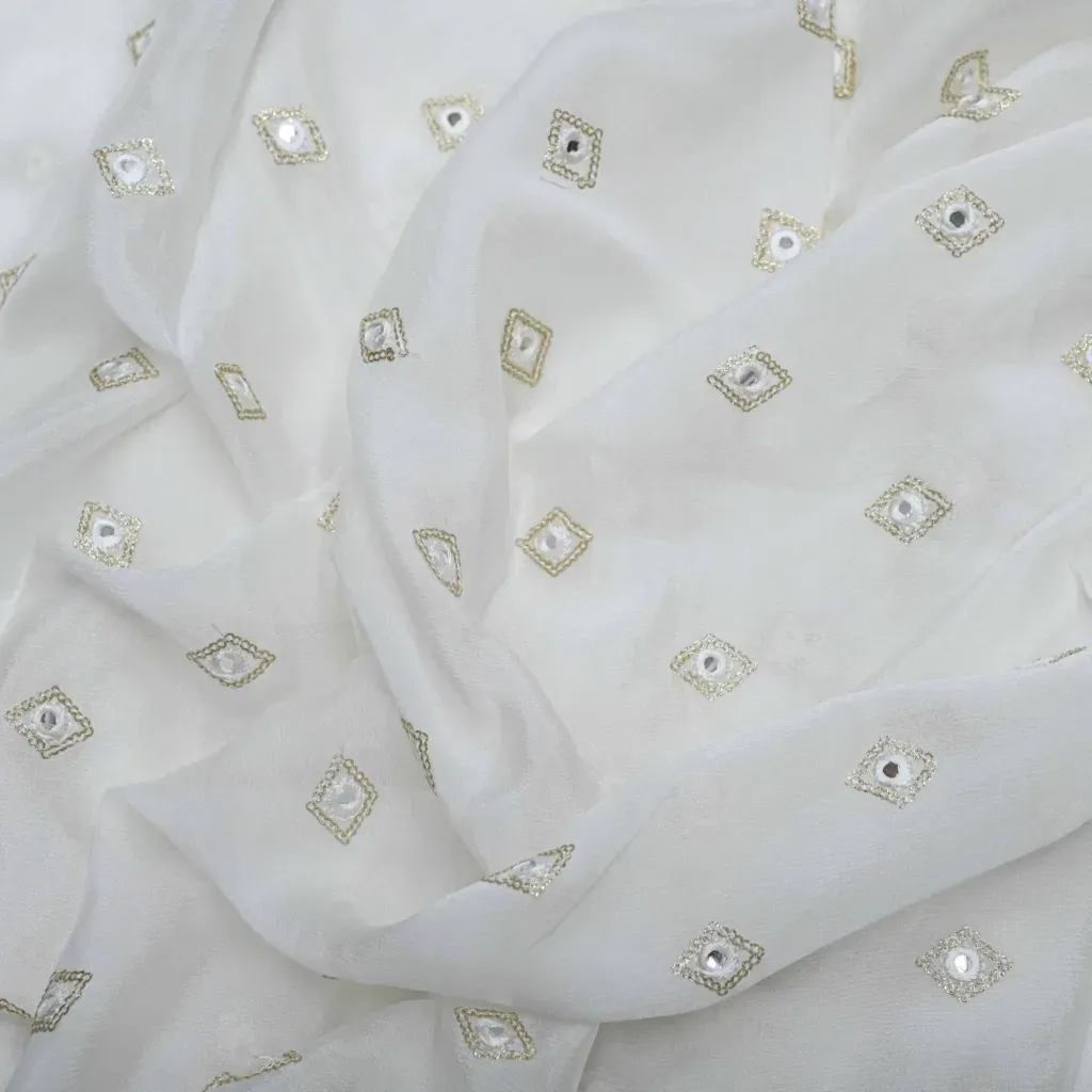 Chinnon Chiffon Fabric Zari Mirror Embroidery Dyeable