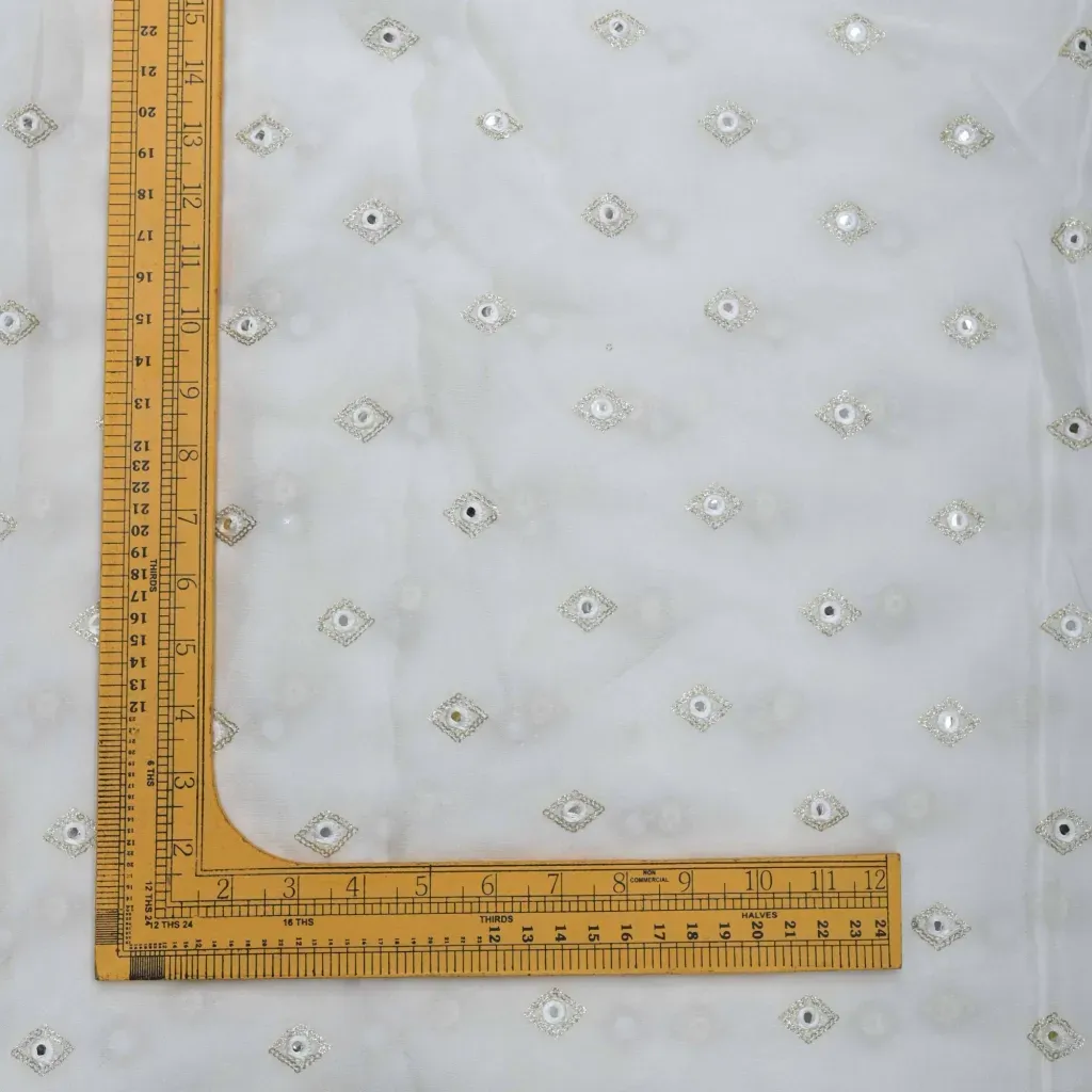 Chinnon Chiffon Fabric Zari Mirror Embroidery Dyeable