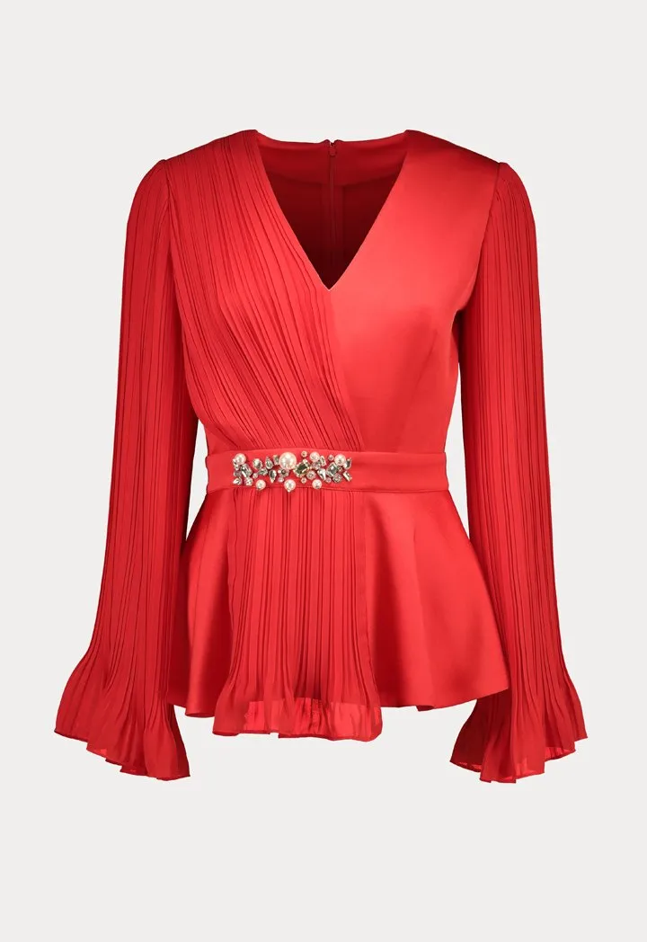 Choice Pleated Chiffon Blouse Red