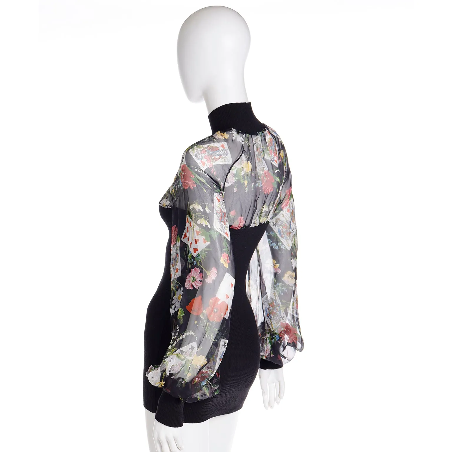 Christian Dior John Galliano 2002 Playing Card Floral Print Chiffon & Knit Top