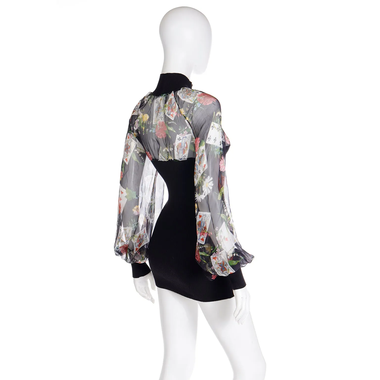 Christian Dior John Galliano 2002 Playing Card Floral Print Chiffon & Knit Top