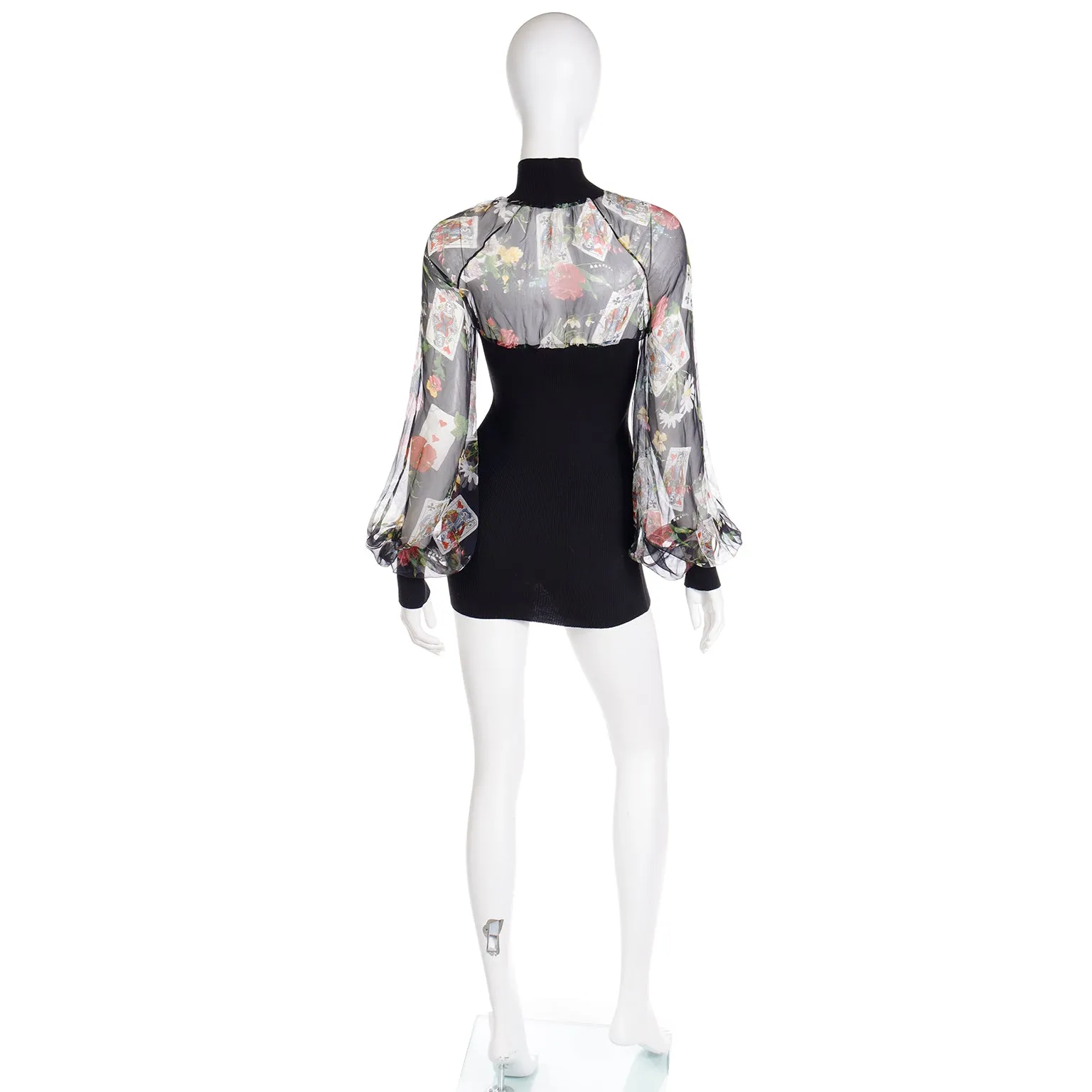 Christian Dior John Galliano 2002 Playing Card Floral Print Chiffon & Knit Top