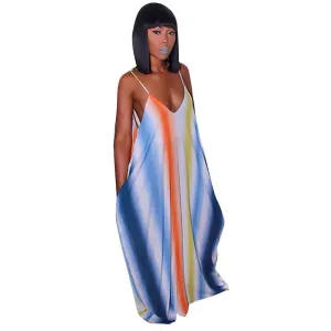 Colorful Stripped Sling Maxi Dress #Sling #Stripe