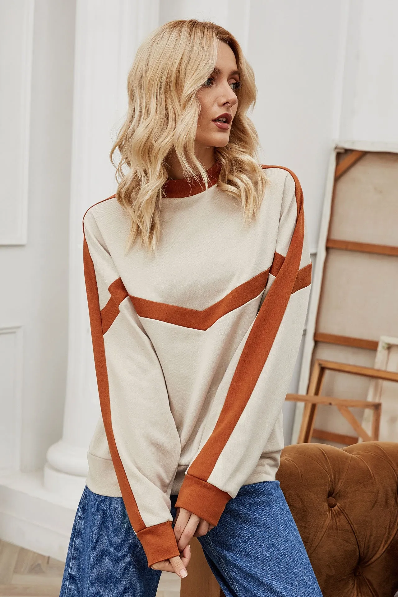 Contrast Striped Drop Shoulder Tops
