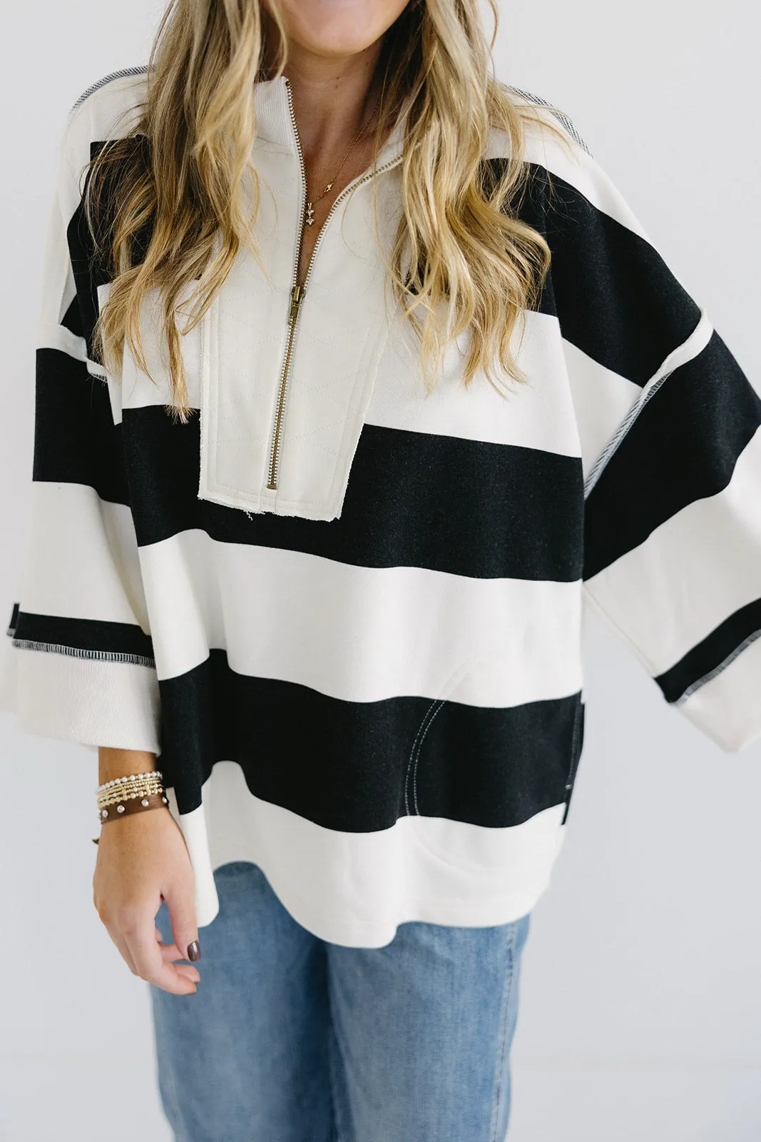 Cooler Weather Pullover Top - Cream/Black