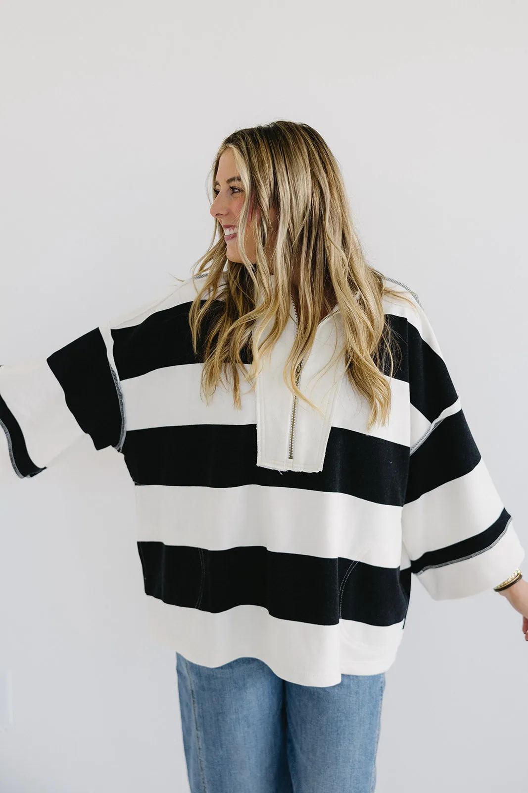 Cooler Weather Pullover Top - Cream/Black
