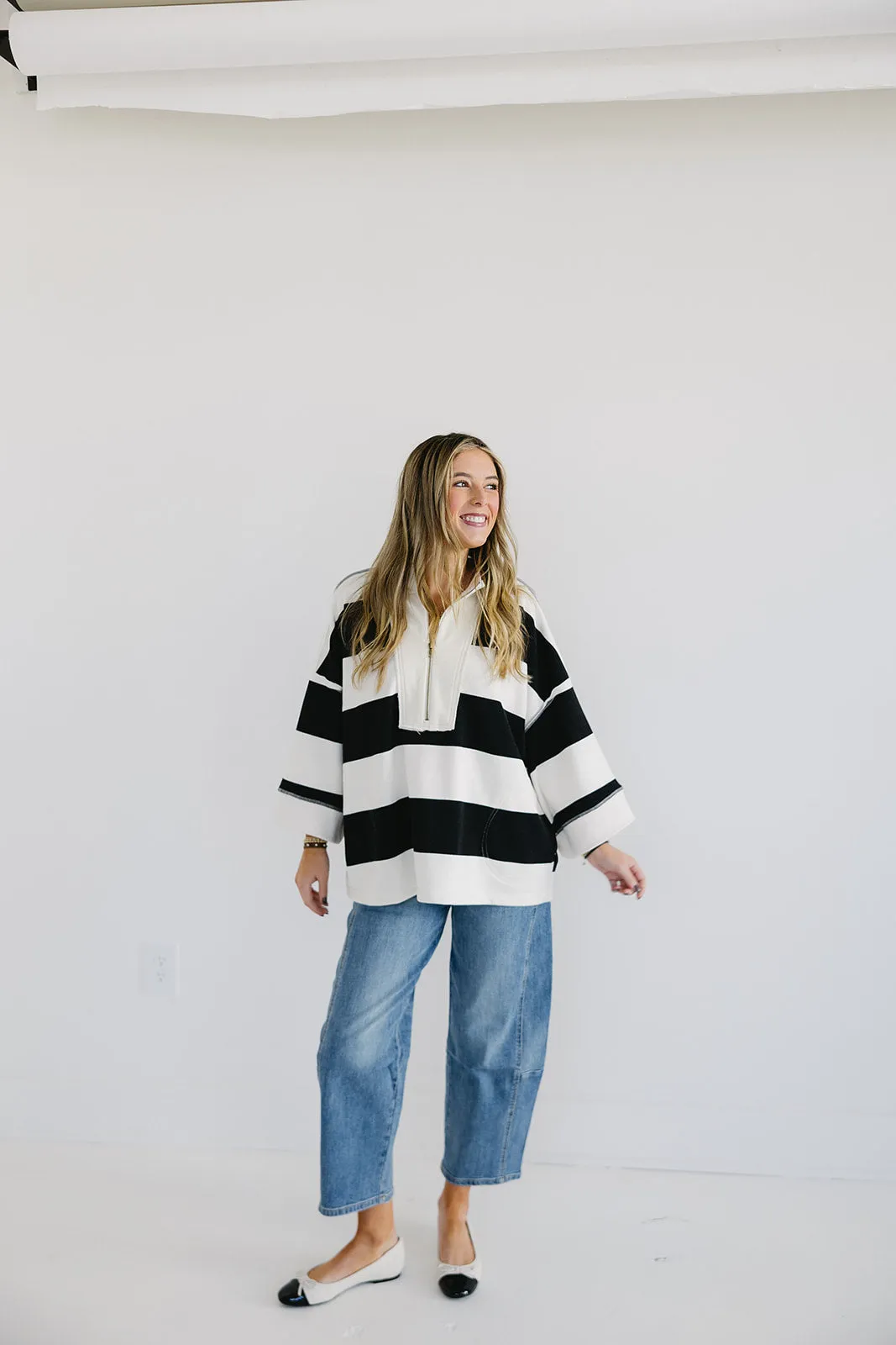 Cooler Weather Pullover Top - Cream/Black